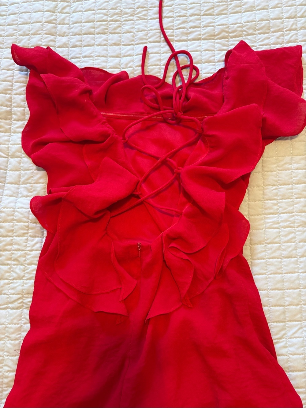 Red Ruffled Off-Shoulder Romper - Picture 7 of 8